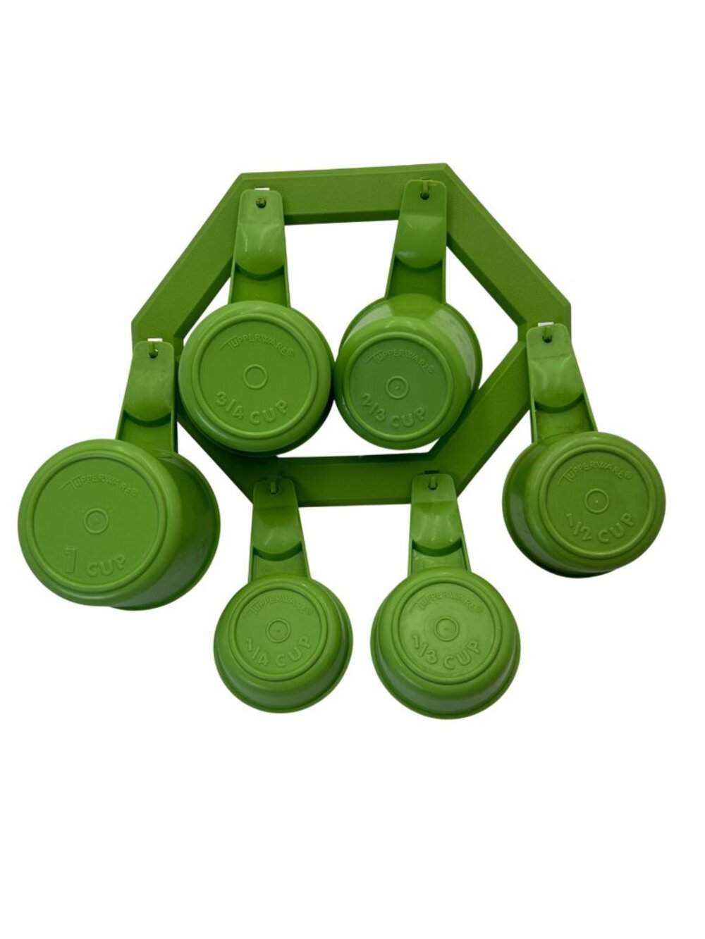 VTG Tupperware Green Measuring Cups Retro 70's w/ Hanger Set Of 6 Nesting Design